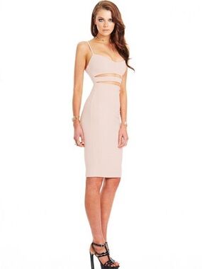 Nookie Bridget Bustier Blush Nude Front Cutout Bodycon Midi Dress - Size 2(AU 6)